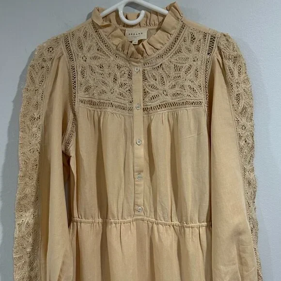 Sezane Mock Neck Long Dress in Neutral Color Size 38/6 - Picture 2 of 10